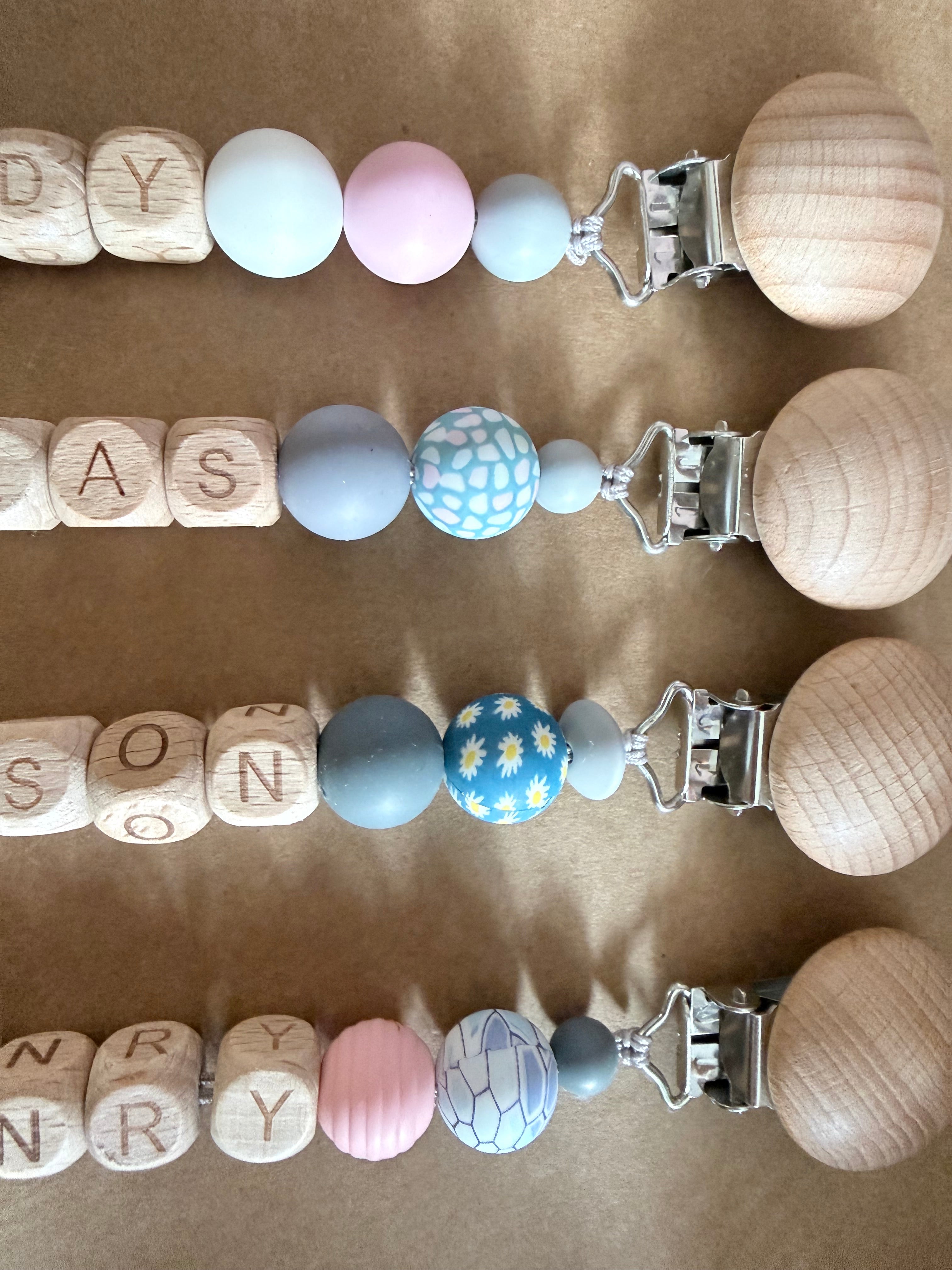 Personalised Dummy Clip — Wooden Letter Beads & Silicone