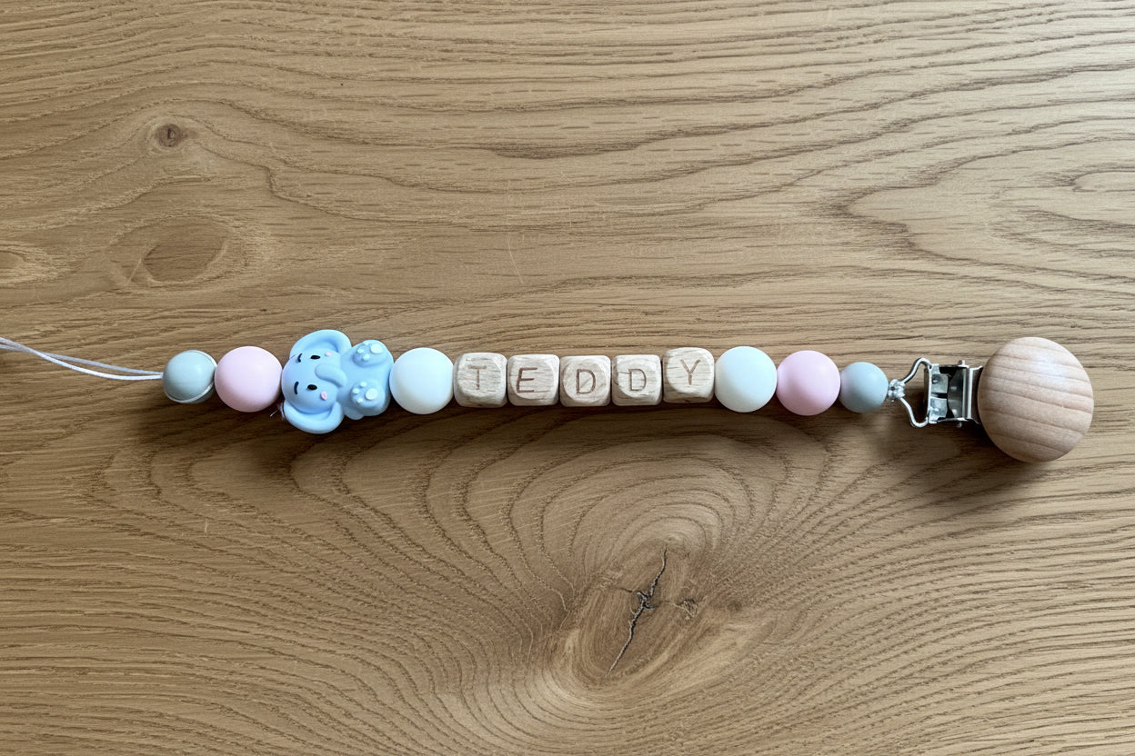 Personalised Dummy Clip — Wooden Letter Beads & Silicone