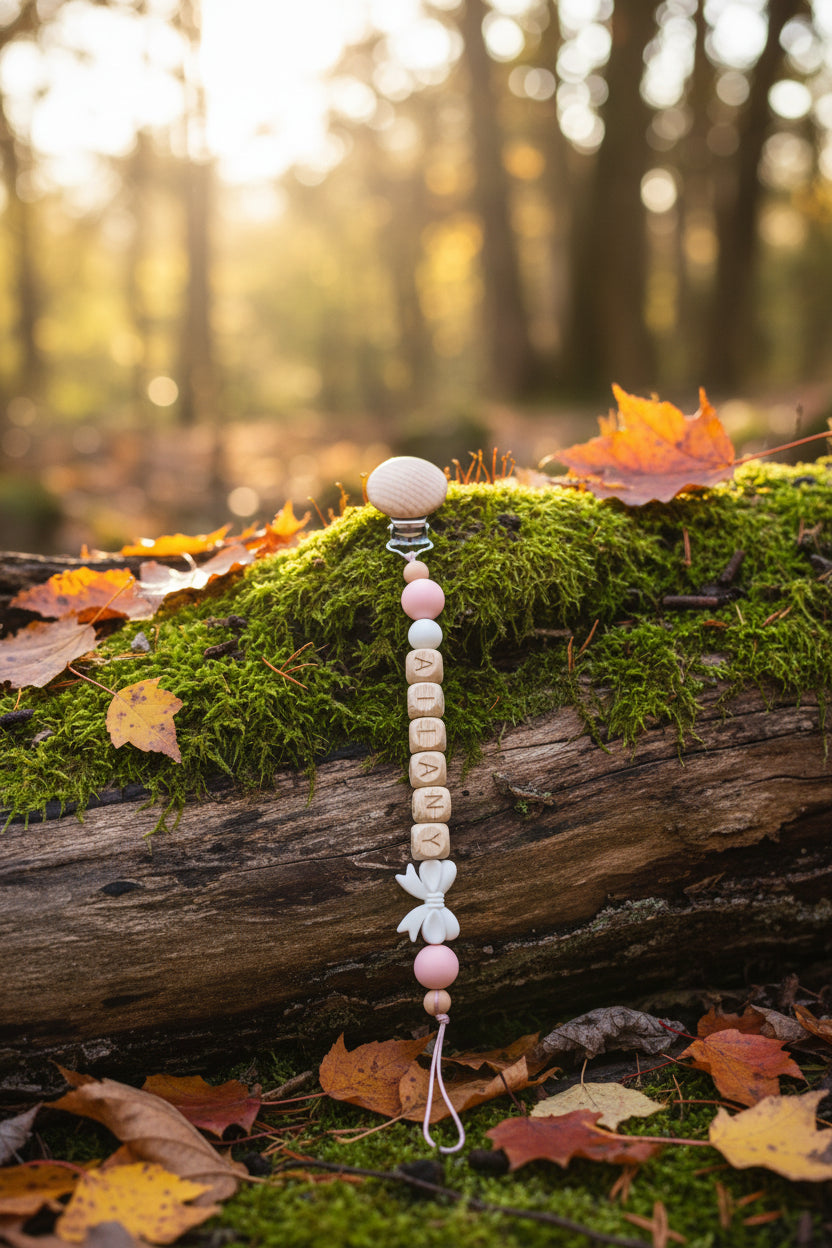 Personalised Bow Dummy Clip | Wooden & Silicone Beads