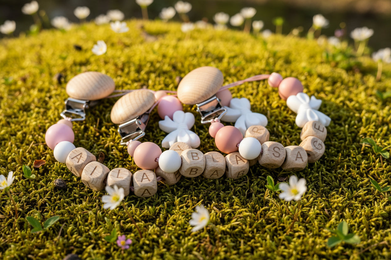 Personalised Bow Dummy Clip | Wooden & Silicone Beads
