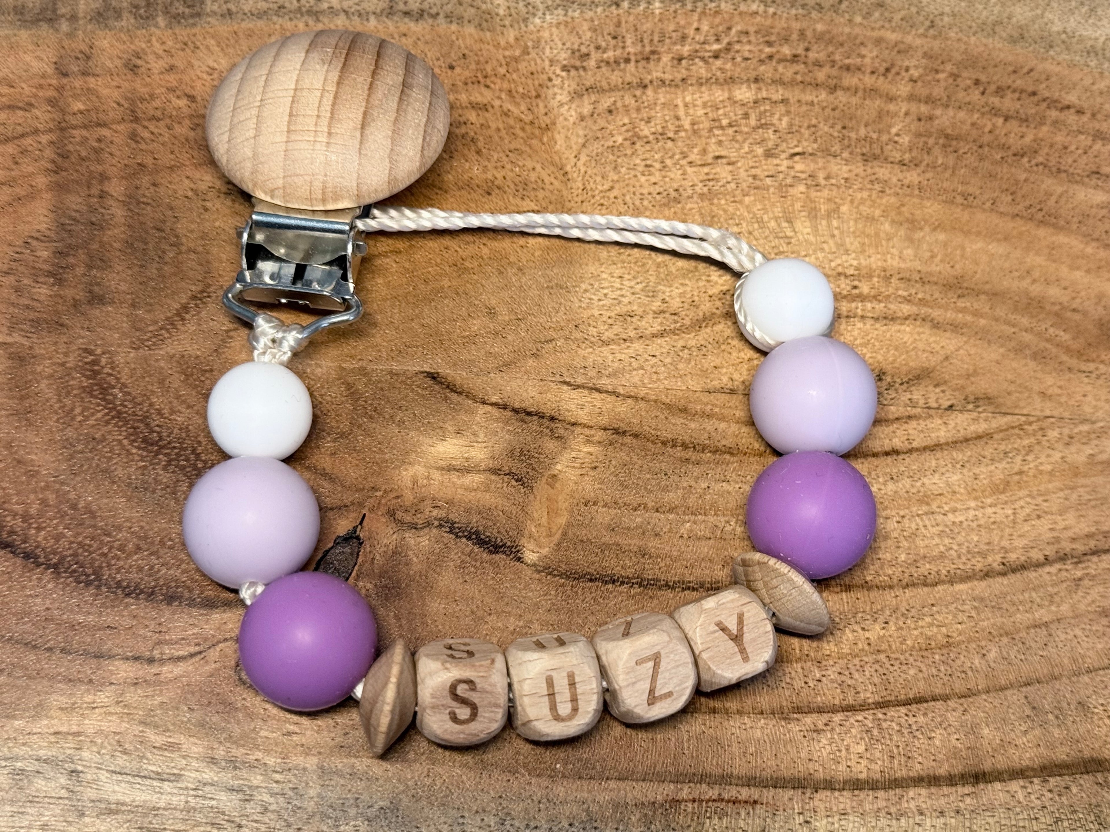 Personalised Butterfly Dummy Clip with Wooden & Silicone Beads