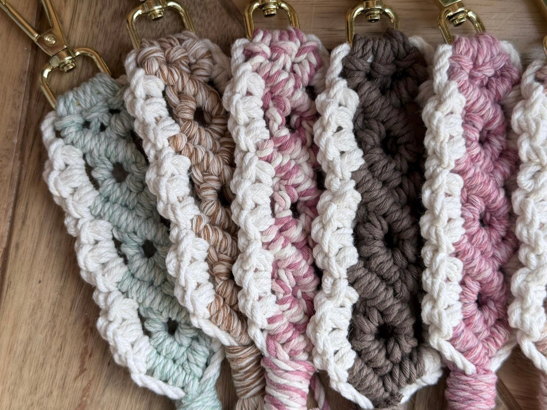 Pastel Macrame Keychain — Diamond Pattern Boho Bag Charm