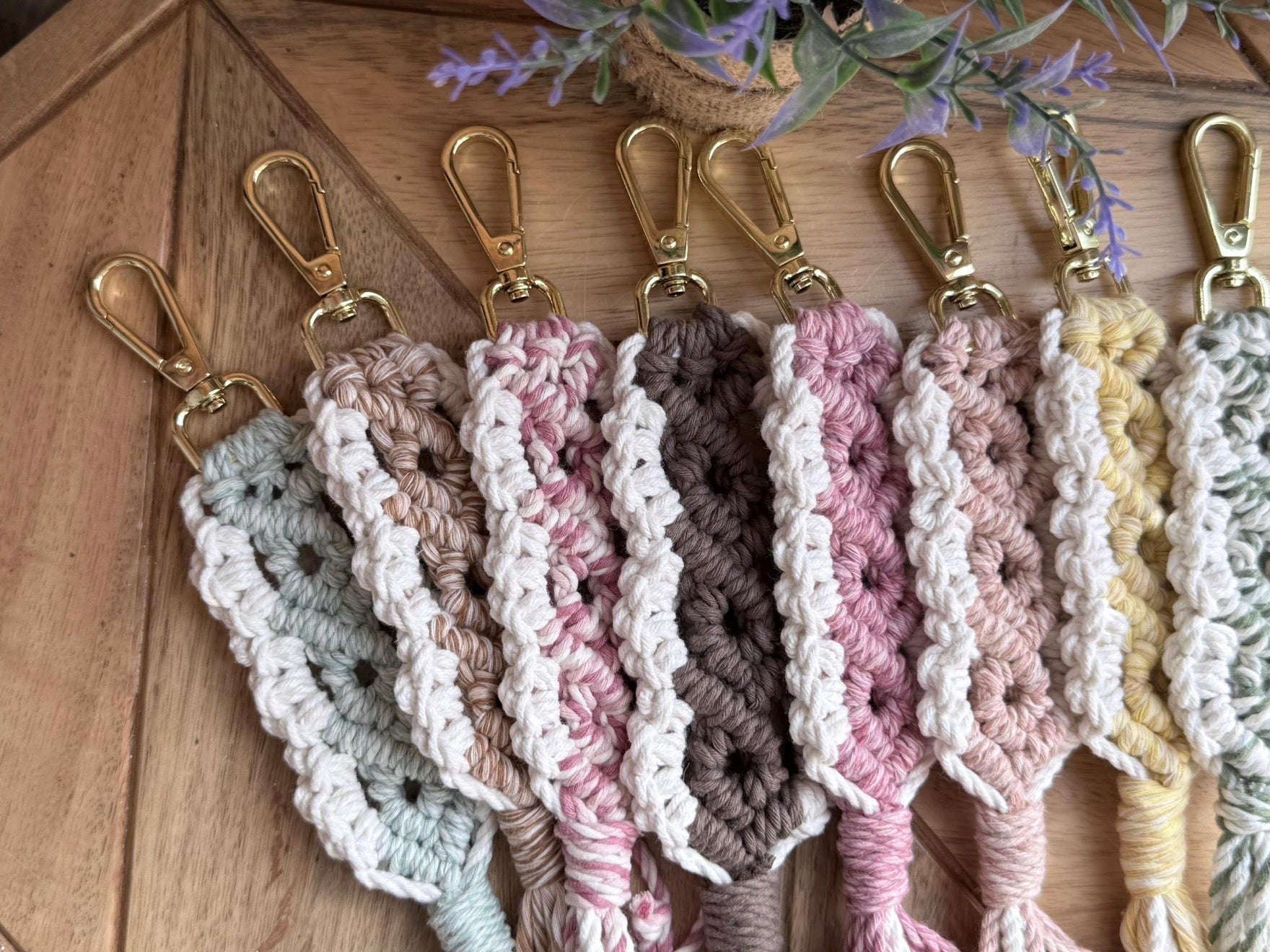 Pastel Macrame Keychain — Diamond Pattern Boho Bag Charm