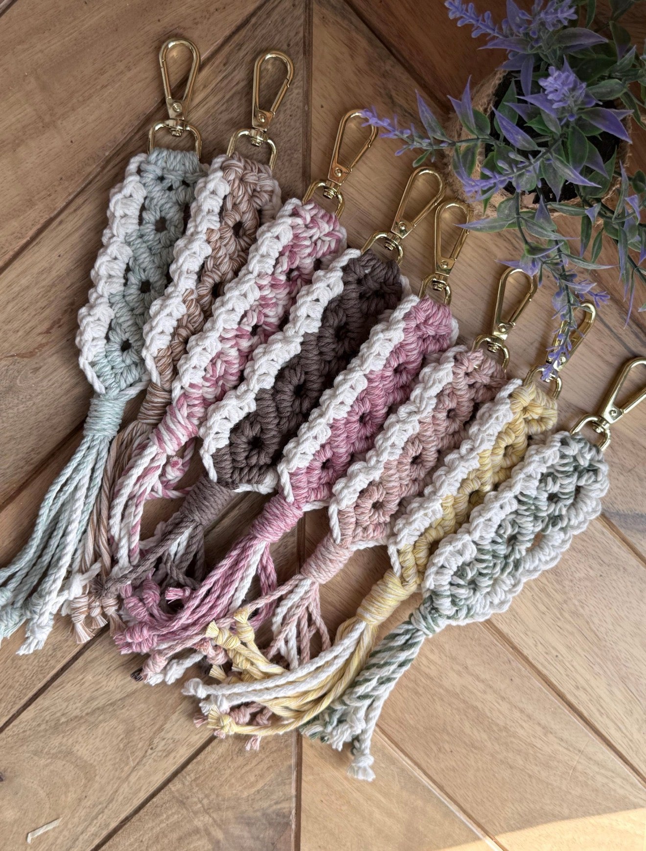 Pastel Macrame Keychain — Diamond Pattern Boho Bag Charm