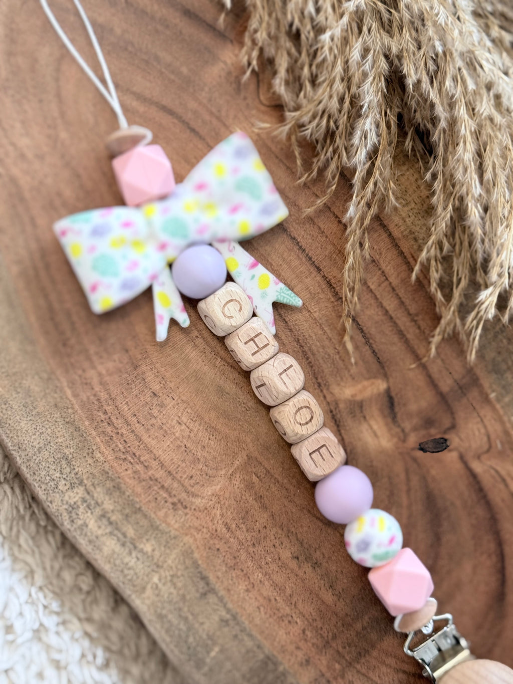 Personalised Dummy Clip with Name Beads